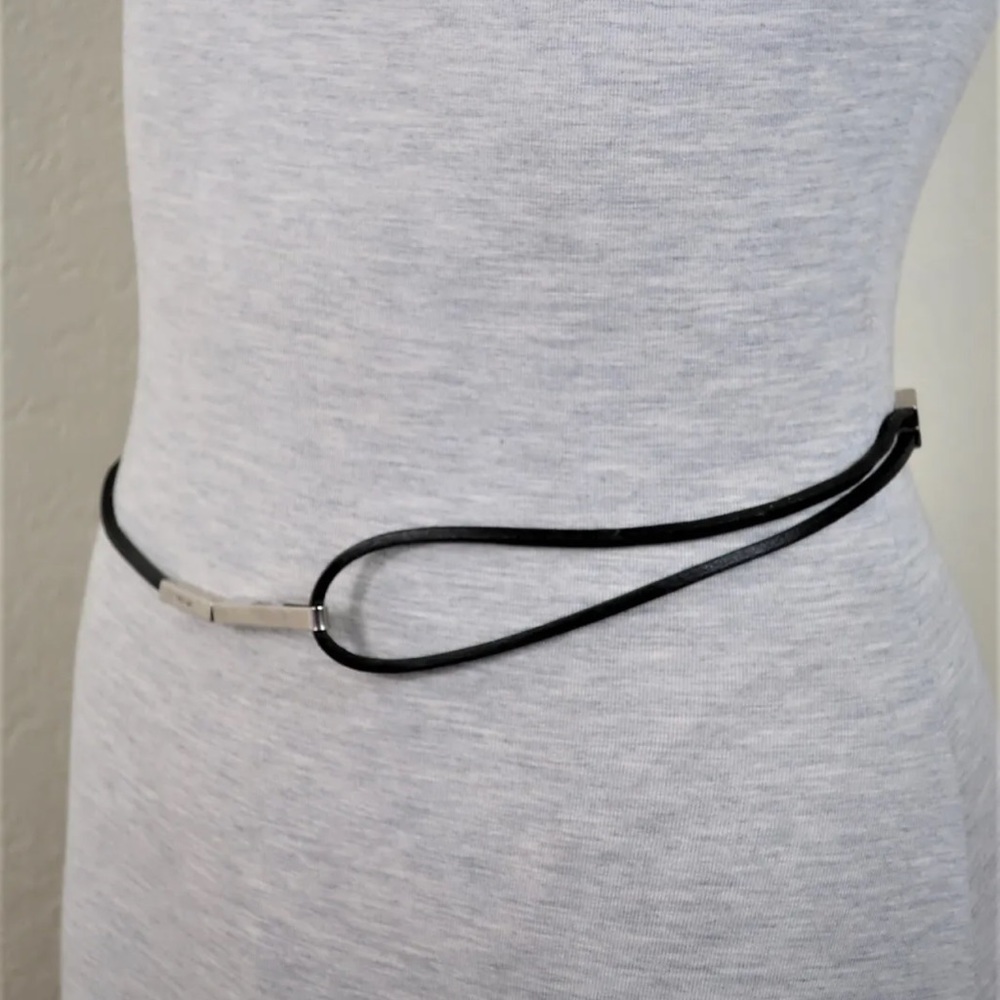 Vintage Prada Slim Leather Cord Silver Metal Buckle Belt